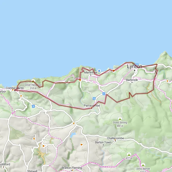 Map miniature of "Exhilarating Countryside Adventure" cycling inspiration in Devon, United Kingdom. Generated by Tarmacs.app cycling route planner