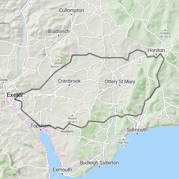 Map miniature of "Sunny Devon Loop" cycling inspiration in Devon, United Kingdom. Generated by Tarmacs.app cycling route planner