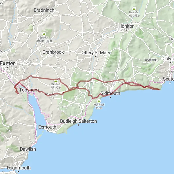 Map miniature of "The Gravel Discovery" cycling inspiration in Devon, United Kingdom. Generated by Tarmacs.app cycling route planner