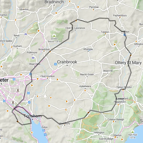 Map miniature of "Exminster to Clyst Hydon Road Cycling Route" cycling inspiration in Devon, United Kingdom. Generated by Tarmacs.app cycling route planner