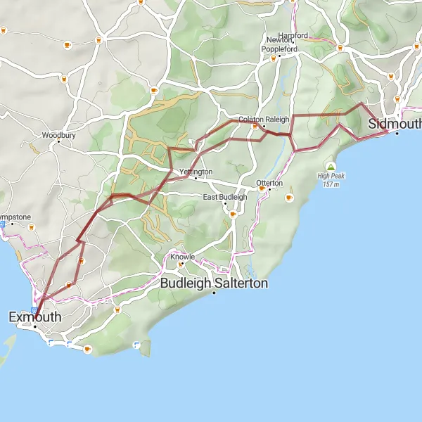 Map miniature of "Scenic Hilly Loop" cycling inspiration in Devon, United Kingdom. Generated by Tarmacs.app cycling route planner