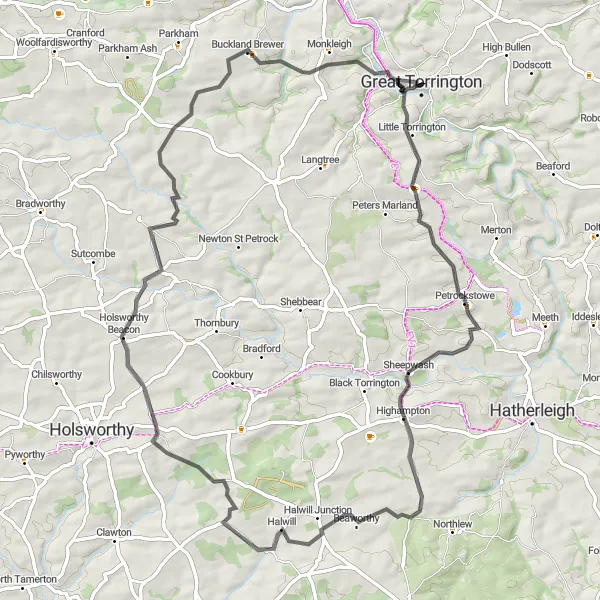 Map miniature of "The Abundant Countryside Ride" cycling inspiration in Devon, United Kingdom. Generated by Tarmacs.app cycling route planner