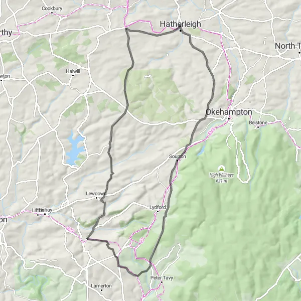 Map miniature of "Devonshire Gravel Adventure" cycling inspiration in Devon, United Kingdom. Generated by Tarmacs.app cycling route planner