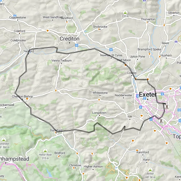 Map miniature of "Alphington and Dartmoor Loop Road Cycling Route" cycling inspiration in Devon, United Kingdom. Generated by Tarmacs.app cycling route planner