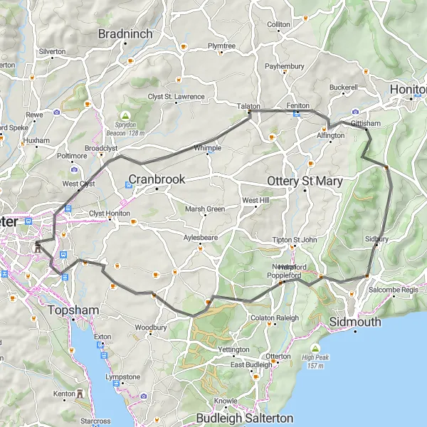 Map miniature of "Broadclyst Loop" cycling inspiration in Devon, United Kingdom. Generated by Tarmacs.app cycling route planner