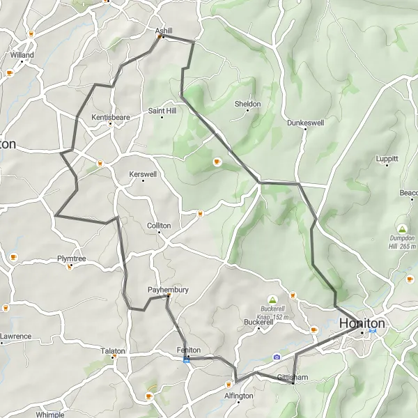 Map miniature of "The Rural Delights" cycling inspiration in Devon, United Kingdom. Generated by Tarmacs.app cycling route planner