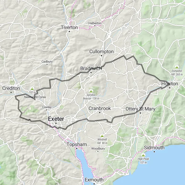 Map miniature of "The Devon Explorer" cycling inspiration in Devon, United Kingdom. Generated by Tarmacs.app cycling route planner
