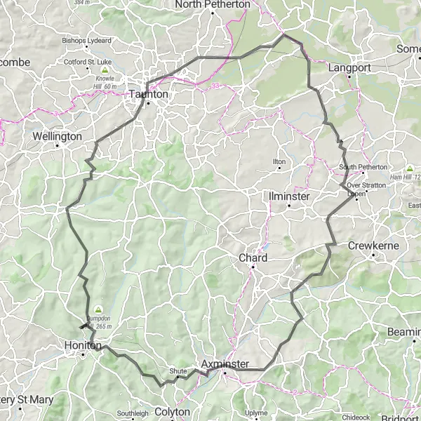 Map miniature of "The Jurassic Loop" cycling inspiration in Devon, United Kingdom. Generated by Tarmacs.app cycling route planner