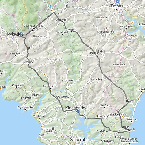 Map miniature of "The South Brent Loop" cycling inspiration in Devon, United Kingdom. Generated by Tarmacs.app cycling route planner