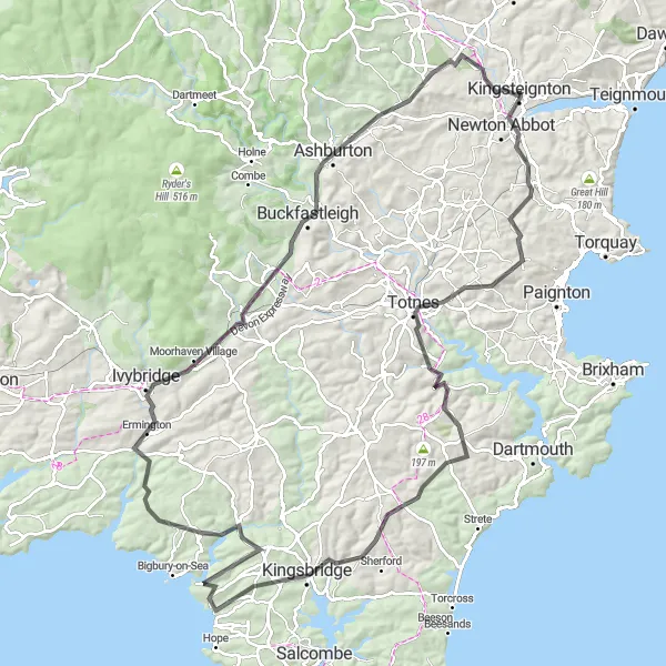 Map miniature of "South Devon Coastal Circuit" cycling inspiration in Devon, United Kingdom. Generated by Tarmacs.app cycling route planner