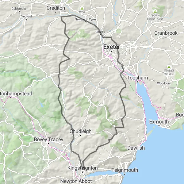 Map miniature of "The Woodland Escape" cycling inspiration in Devon, United Kingdom. Generated by Tarmacs.app cycling route planner