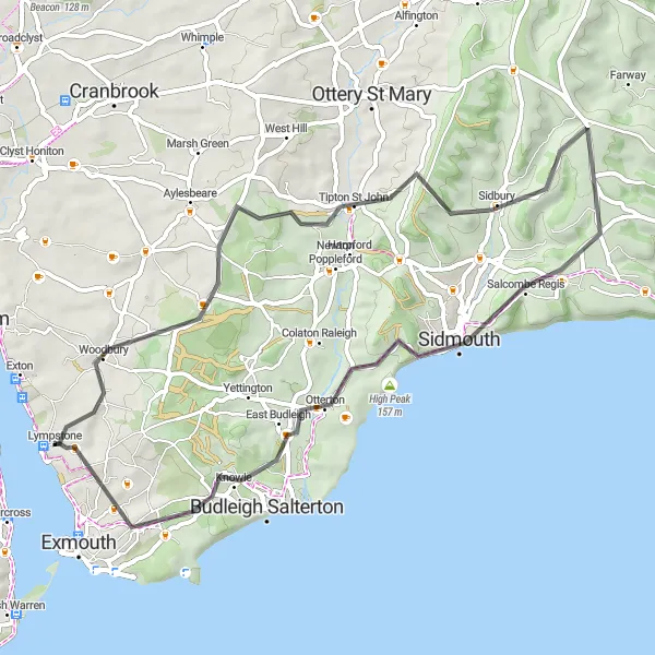 Map miniature of "Estuary View and Salcombe Regis" cycling inspiration in Devon, United Kingdom. Generated by Tarmacs.app cycling route planner