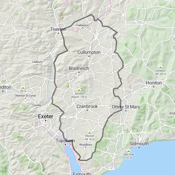 Map miniature of "Topsham to A la Ronde Loop" cycling inspiration in Devon, United Kingdom. Generated by Tarmacs.app cycling route planner