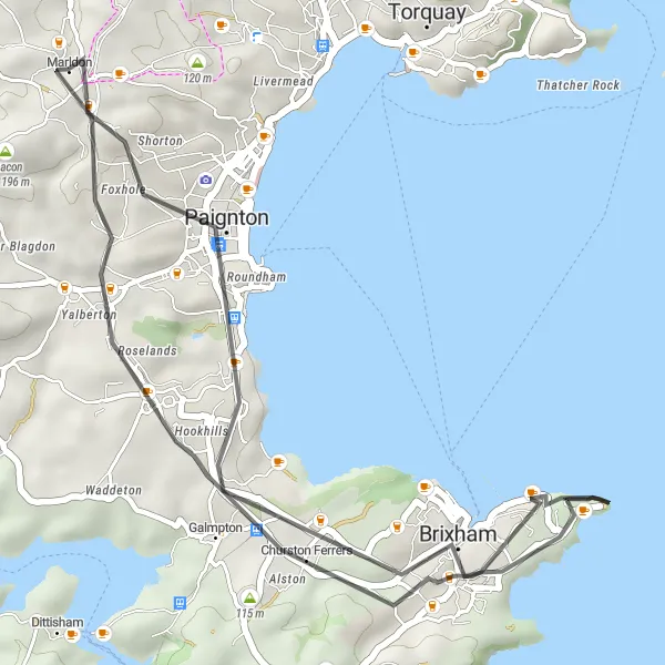 Map miniature of "Marldon to Brixham Loop" cycling inspiration in Devon, United Kingdom. Generated by Tarmacs.app cycling route planner