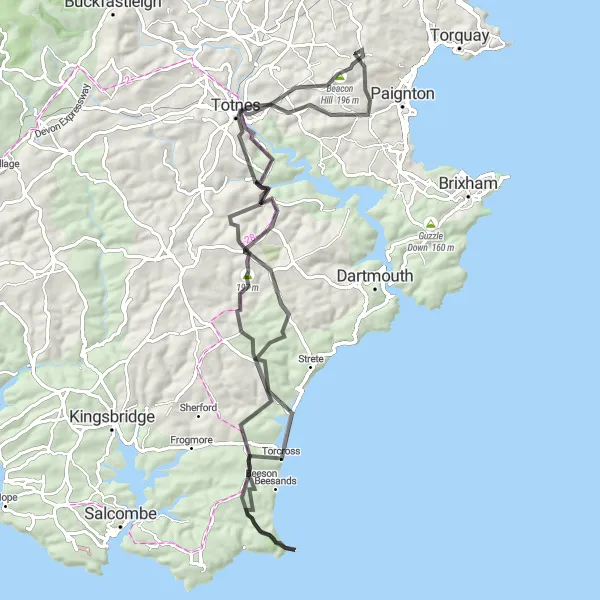 Map miniature of "Marldon to Torcross Loop" cycling inspiration in Devon, United Kingdom. Generated by Tarmacs.app cycling route planner