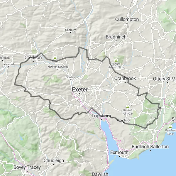 Map miniature of "Estuary Delights" cycling inspiration in Devon, United Kingdom. Generated by Tarmacs.app cycling route planner