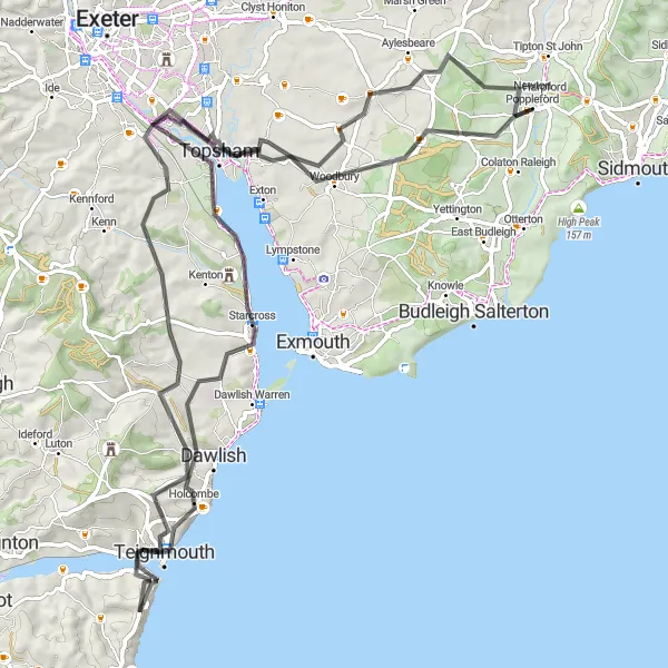 Map miniature of "Coastal Road Adventure" cycling inspiration in Devon, United Kingdom. Generated by Tarmacs.app cycling route planner