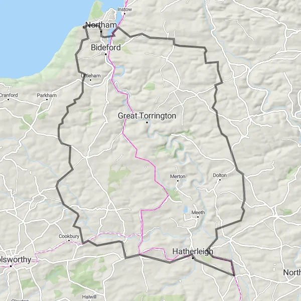 Map miniature of "Northam to Abbotsham Challenge" cycling inspiration in Devon, United Kingdom. Generated by Tarmacs.app cycling route planner