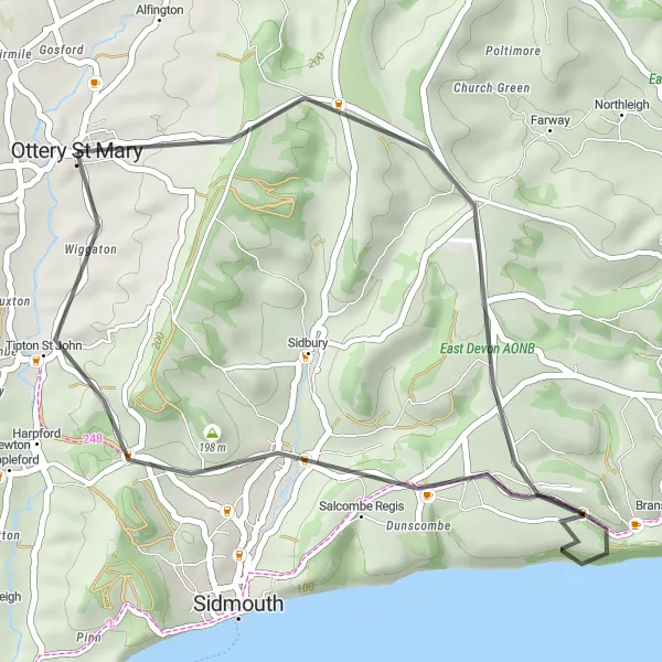 Map miniature of "Ottery Lime Kilns Loop" cycling inspiration in Devon, United Kingdom. Generated by Tarmacs.app cycling route planner