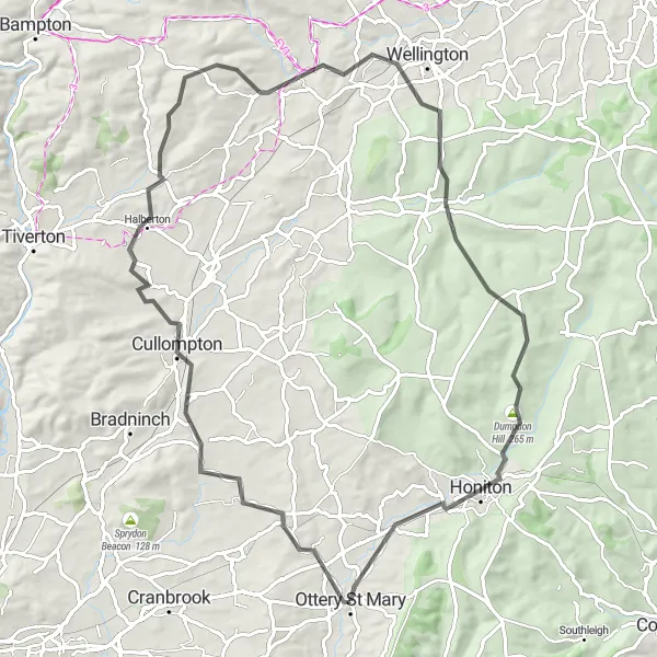 Map miniature of "Devon Countryside Challenge" cycling inspiration in Devon, United Kingdom. Generated by Tarmacs.app cycling route planner