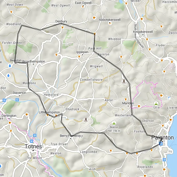 Map miniature of "The Marldon Express" cycling inspiration in Devon, United Kingdom. Generated by Tarmacs.app cycling route planner