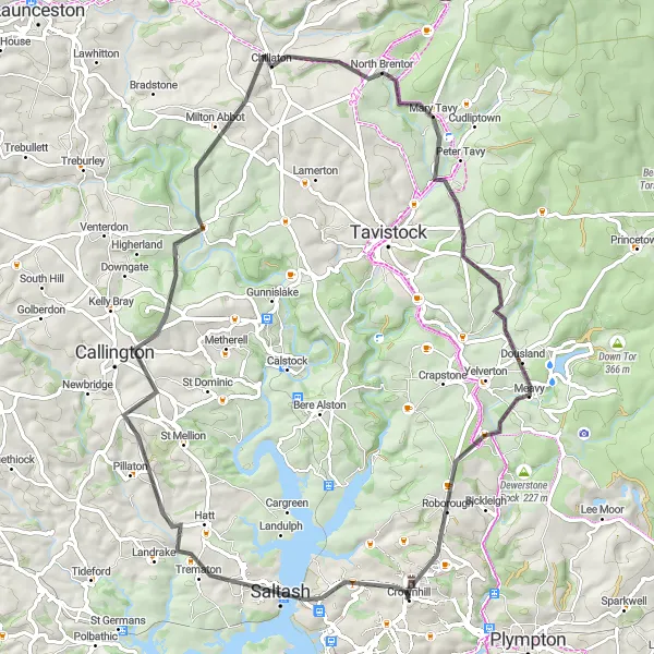 Map miniature of "Tavy Ride" cycling inspiration in Devon, United Kingdom. Generated by Tarmacs.app cycling route planner