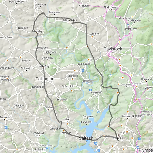 Map miniature of "Kelly Bray Loop" cycling inspiration in Devon, United Kingdom. Generated by Tarmacs.app cycling route planner