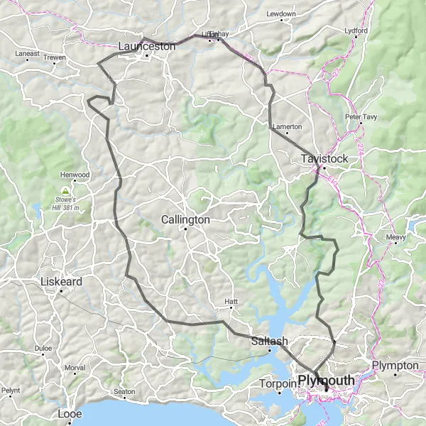 Map miniature of "Trematon and Lamerton Adventure" cycling inspiration in Devon, United Kingdom. Generated by Tarmacs.app cycling route planner