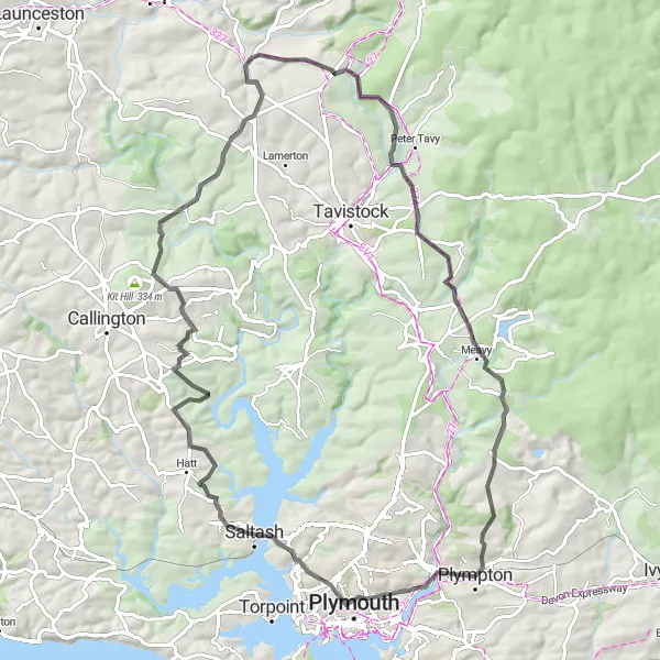 Map miniature of "Laira Circular Road Cycling Route" cycling inspiration in Devon, United Kingdom. Generated by Tarmacs.app cycling route planner