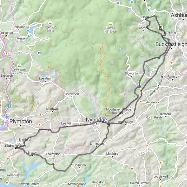 Map miniature of "Plymstock to South Brent Loop" cycling inspiration in Devon, United Kingdom. Generated by Tarmacs.app cycling route planner