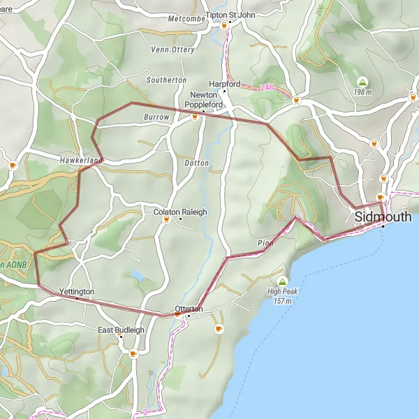 Map miniature of "Sidmouth Gravel Adventure" cycling inspiration in Devon, United Kingdom. Generated by Tarmacs.app cycling route planner