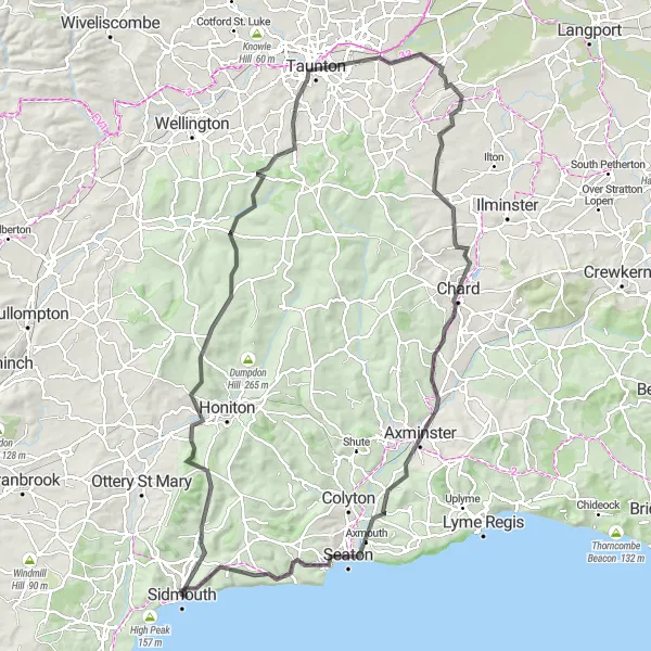 Map miniature of "Sidmouth to Seaton Loop" cycling inspiration in Devon, United Kingdom. Generated by Tarmacs.app cycling route planner