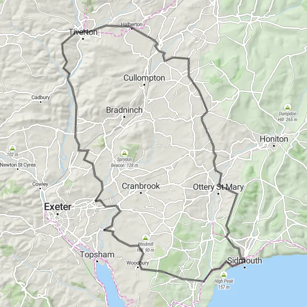 Map miniature of "Countryside Expedition" cycling inspiration in Devon, United Kingdom. Generated by Tarmacs.app cycling route planner