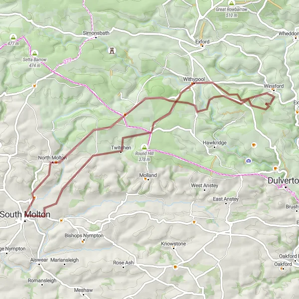 Map miniature of "Exmoor Gravel Adventure" cycling inspiration in Devon, United Kingdom. Generated by Tarmacs.app cycling route planner