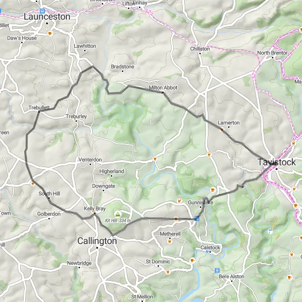 Map miniature of "Moorland Adventure" cycling inspiration in Devon, United Kingdom. Generated by Tarmacs.app cycling route planner