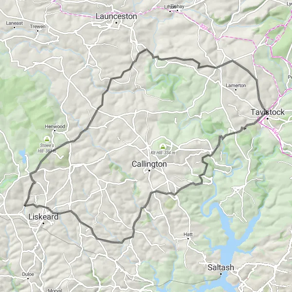 Map miniature of "Trebullett Challenge" cycling inspiration in Devon, United Kingdom. Generated by Tarmacs.app cycling route planner