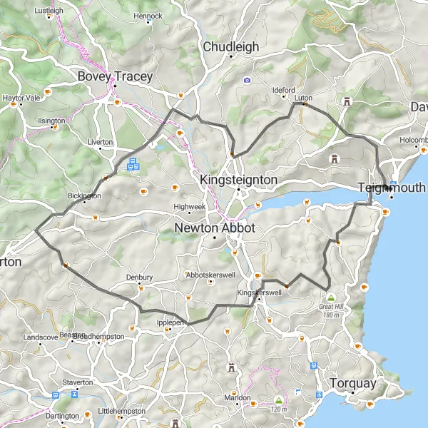 Map miniature of "Teignmouth and Shaldon Loop" cycling inspiration in Devon, United Kingdom. Generated by Tarmacs.app cycling route planner