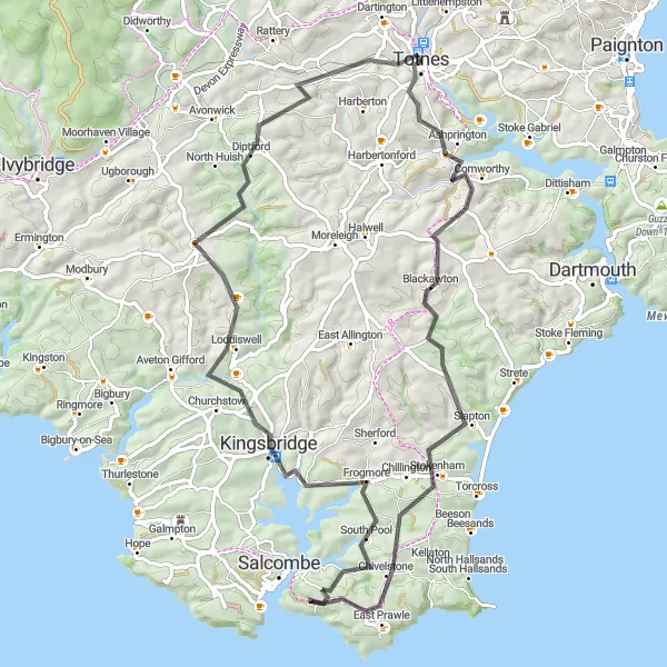 Map miniature of "Coastal Delights Loop" cycling inspiration in Devon, United Kingdom. Generated by Tarmacs.app cycling route planner