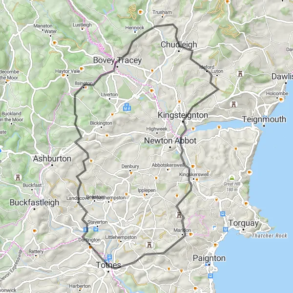 Map miniature of "Dartmoor Delight" cycling inspiration in Devon, United Kingdom. Generated by Tarmacs.app cycling route planner