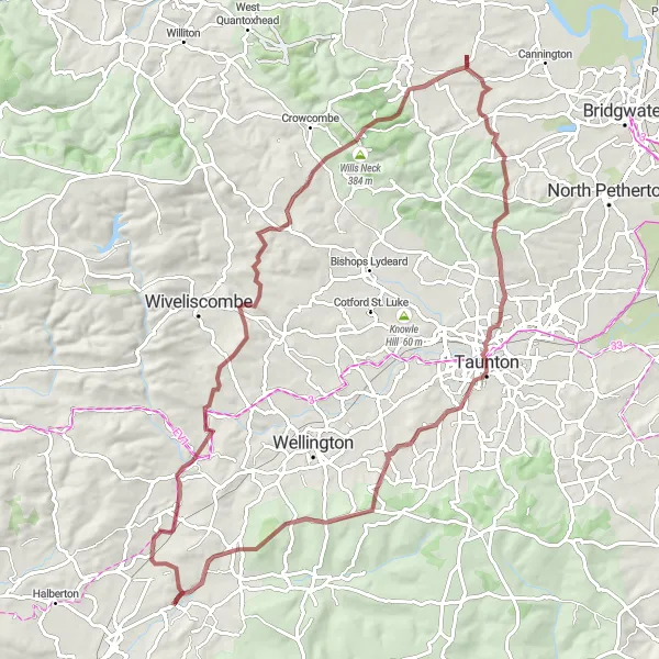 Map miniature of "The Quantock Expedition Gravel Cycling Route" cycling inspiration in Devon, United Kingdom. Generated by Tarmacs.app cycling route planner