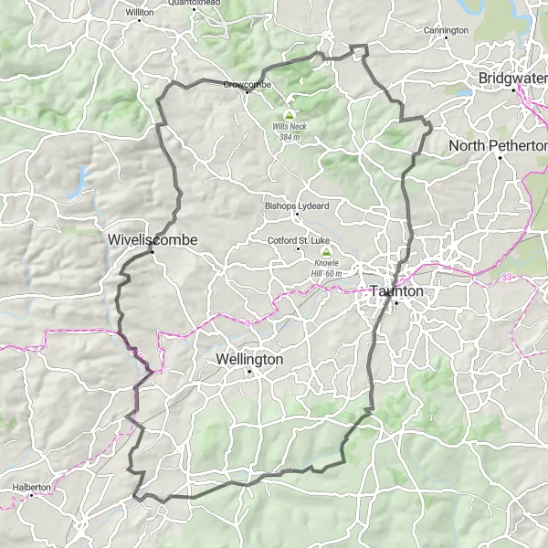 Map miniature of "The Culmstock and Back Road Cycling Route" cycling inspiration in Devon, United Kingdom. Generated by Tarmacs.app cycling route planner