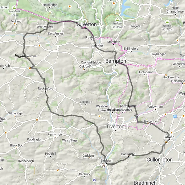 Map miniature of "Willand Wander" cycling inspiration in Devon, United Kingdom. Generated by Tarmacs.app cycling route planner