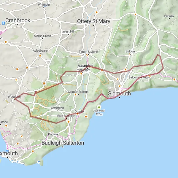 Map miniature of "Estuary and Coastal Delights" cycling inspiration in Devon, United Kingdom. Generated by Tarmacs.app cycling route planner