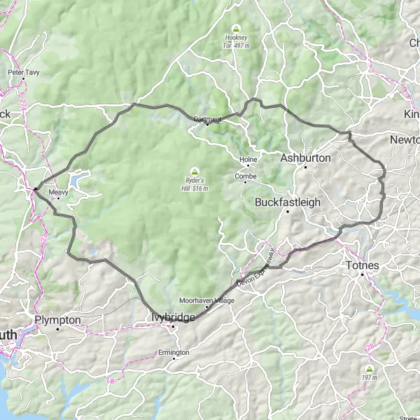 Map miniature of "Dartmoor Epic Loop" cycling inspiration in Devon, United Kingdom. Generated by Tarmacs.app cycling route planner