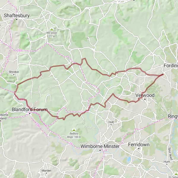 Map miniature of "The Castle and Hill Tour" cycling inspiration in Dorset and Somerset, United Kingdom. Generated by Tarmacs.app cycling route planner