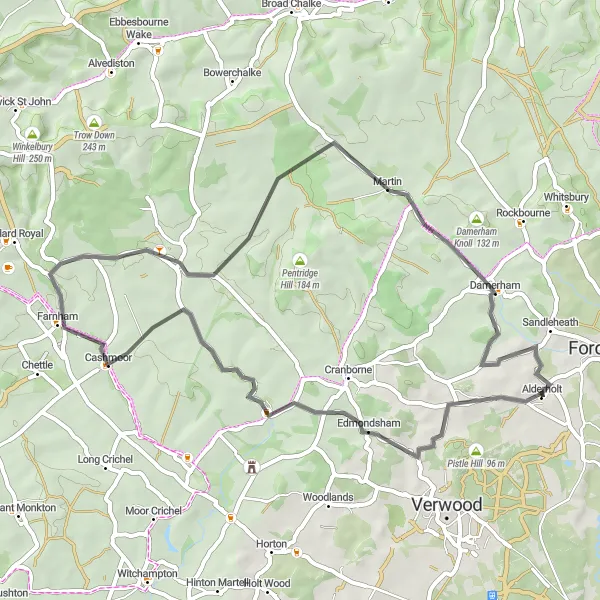 Map miniature of "Alderholt and the Countryside" cycling inspiration in Dorset and Somerset, United Kingdom. Generated by Tarmacs.app cycling route planner