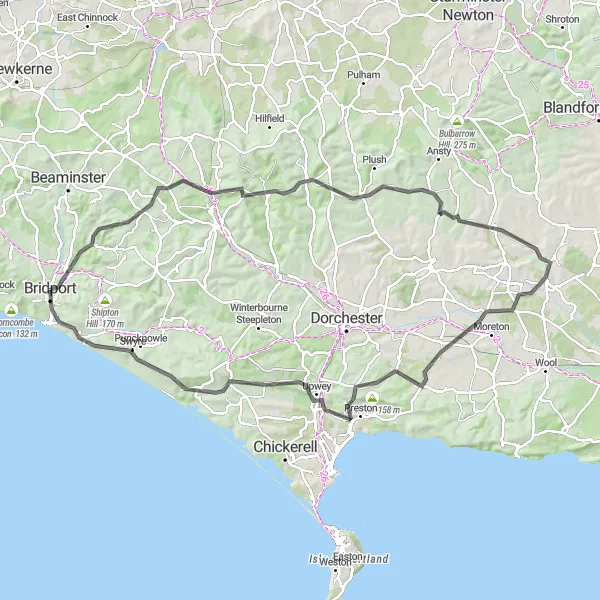 Map miniature of "Epic Ride through Dorset" cycling inspiration in Dorset and Somerset, United Kingdom. Generated by Tarmacs.app cycling route planner