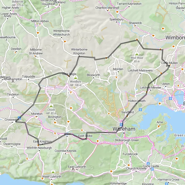 Map miniature of "The Road Classic" cycling inspiration in Dorset and Somerset, United Kingdom. Generated by Tarmacs.app cycling route planner