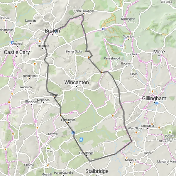 Map miniature of "The Countryside Delight" cycling inspiration in Dorset and Somerset, United Kingdom. Generated by Tarmacs.app cycling route planner