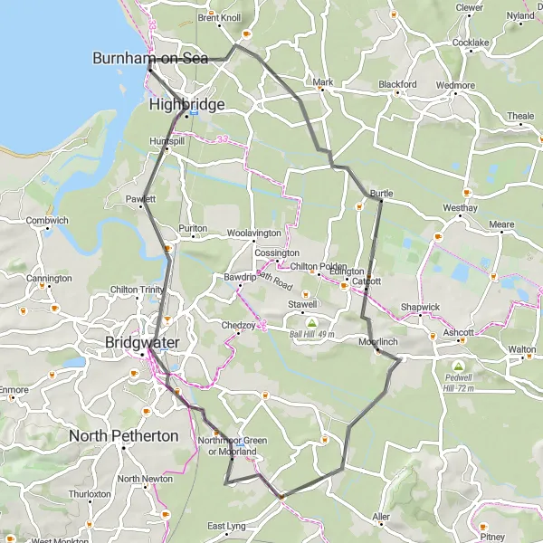 Map miniature of "The Somerset Levels Expedition" cycling inspiration in Dorset and Somerset, United Kingdom. Generated by Tarmacs.app cycling route planner